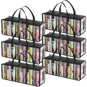 Lifewit DVD Storage Bags 6 Pack, Clear PVC DVD Case Holder with Handles, Front Window Zipper Design, Stackable Media Organizer for Blu Ray Disc, Movie Cases, VHS Box, Hold 210 Pcs DVDs (35 Each)