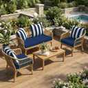 LAGRATY Outdoor Chair Cushions for Patio Furniture24" x 24" Deep Seat Cushions with Backrest for Couch Sofa Chair - Waterproof Fade-Resistant Patio Cushion (Set of 4,Navy Blue and White)