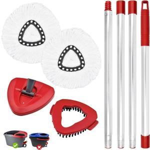 Spin Mop Replacement Handle, 2 Pack Mop Head&Base Scrub Brush 4-Section 30-to-58 inch Mop Replacement Stick Compatible with Ocedar Mop Handle for Easy Wring Mop Refills (White)