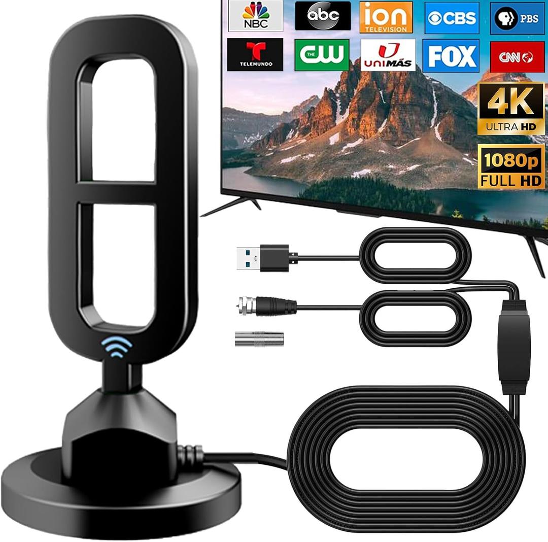 2026 Upgraded Digital TV Antenna for Smart TV Indoor 900+ Miles Long Range with Amplifier Signal Booster, 360 Reception Portable