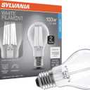 Sylvania A19 Clear LED White Filament Bulb, 11.5W, Dimmable, 1500 LMS, Medium Base, 5000K, Daylight - 2 Pack (42173)