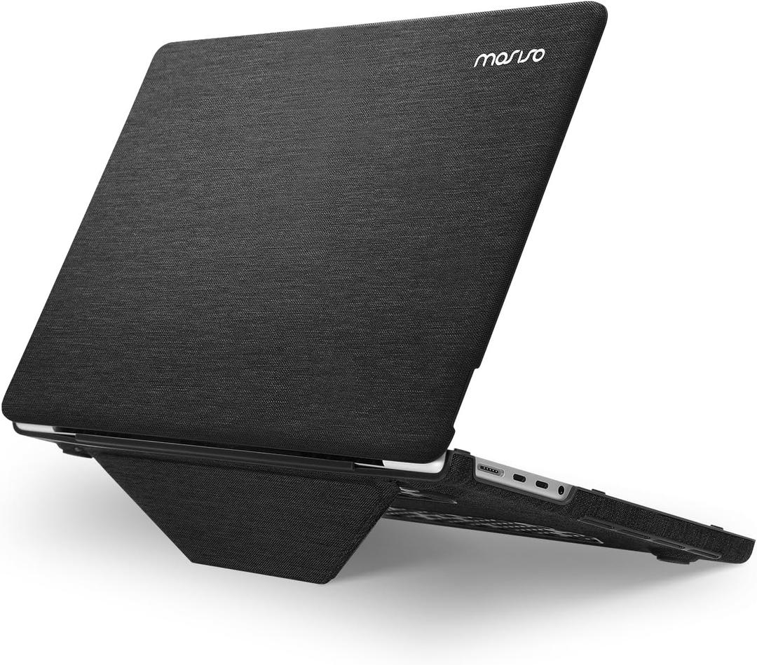 MOSISO Compatible with MacBook Pro 14 inch Case 2025 2024 2023 2022 2021 M5 M4 M3 M2 M1 A3434 A3112 A3185 A3401 A2918 A2992 A2779 A2442, Knit Fabric Coated Hard Case with Fold Kickstand, Black