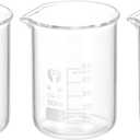 PATIKIL 3Pcs 50ml Low Form Glass Beaker, 3.3 Borosilicate Glass Graduated Printed Scale Measuring Cups with Spout for Kitchen Lab Liquids