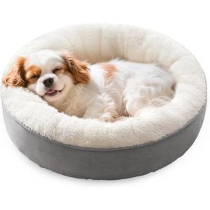 Love's cabin Round Donut Cat and Dog Cushion Bed, 25in Pet Bed for Small or Medium Dogs, Anti-Slip & Water-Resistant Bottom, Soft Durable Fabric Pet Beds, Washable Calming Cat & Dog Bed Grey