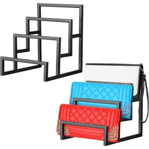 2 Pack Purse Organizer for Closet Display 4 Layer Sliver Riser Stand Clutch Purse Organizer Display Metal Wallet Rack for Handbag Home Retail Boutique Store Supplies