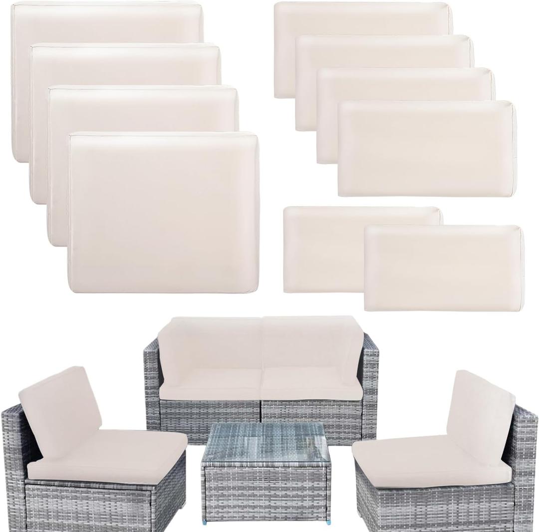 10 Pcs Outdoor Patio Cushion Covers Replacement, Couch Cushions Covers with Zippers, Waterproof Patio Furniture Cushion Slipcovers for Couches,Outdoor Patio Furniture (Beige, Cover Only)