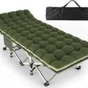 ZENPETIO Camping Cot for Adults - Heavy-Duty Cot Bed with Mattress, Portable Sleeping Cots for Outdoor Indoor, 1200D Oxford Folding Cots for Home Travel, Max load 500LBS, Fits People up to 6'3", Green