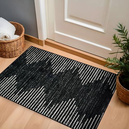 Rugshop Bohemian Stripe Stain Resistant High Traffic Living Room Kitchen Bedroom Dining Home Office Area Rug 2' x 3' Black