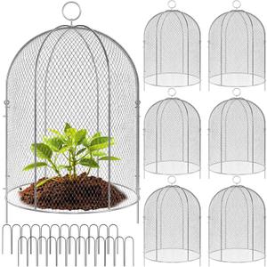 Novabright 6 Pack Garden Cloches for Plants 12" x 16" with Stakes & Zip Ties, Plant Covers from Animals Large Metal Mesh Chicken Wire Cloche Plant Protector Cage for Vegetable Garden Outdoor (Silver)