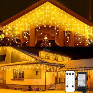 Blingstar Icicle Lights Christmas Lights Outdoor 49.2 Ft 440 LED Extendable Dripping Lights 8 Modes Warm White Icecycle String Lights Cascade for Indoor Outside Xmas Holiday House Decor, Clear Wire