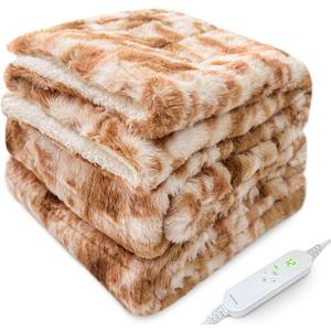 Electric Heated Blanket Throw 72x84, 100% Polyester, 130 W, Voltage 120Vac 50 Hz, Brown