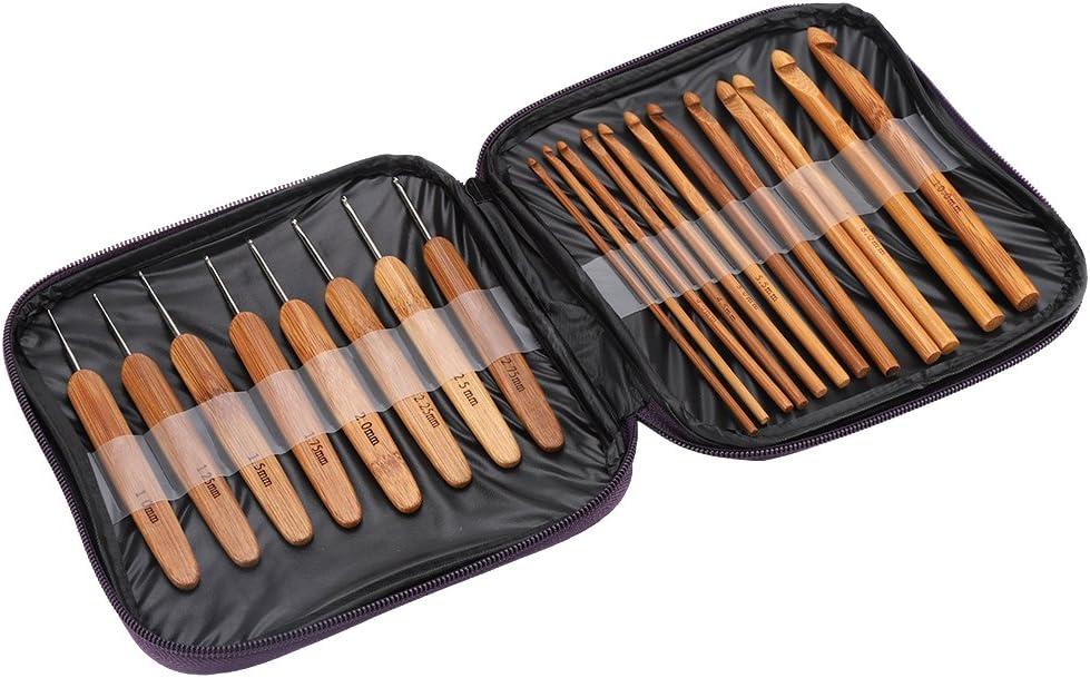 20pcs Bamboo Crochet Hooks Needles Knit Weave Craft Yarn DIY Sewing Tools Knitting Bamboo Crochet Hook Set with Case DIY Tools