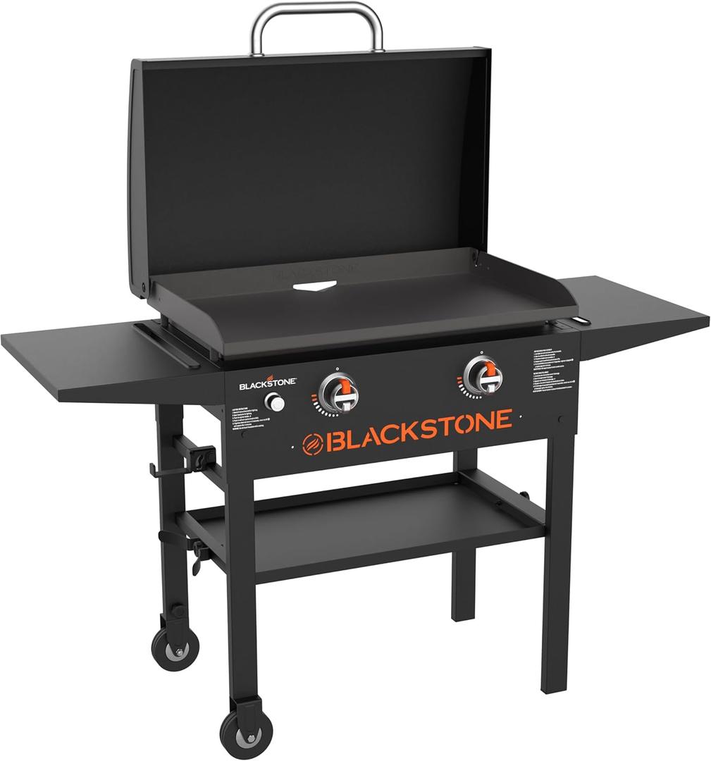 BLACKSTONE 1883 Original 28 Griddle with Integrated Protective Hood and Counter Height Side Shelves, Powder Coated Steel, Black