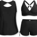 Holipick Plus Size Tankini Swimsuit Women Three Piece (Blue)