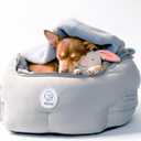 Orthopedic Dog Car Seat for Small Breeds - Original Calming Burrow Nest for Car Anxiety Relief - 6 Memory Foam Booster & Travel Bed - for Dogs Under 25lbs, Frenchie, Chihuahua