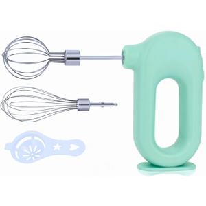 MINI Household Cordless Electric Hand Mixer,USB Rechargable Handheld Egg Beater with 2 Detachable Stir Whisks 4 Speed Modes,Baking At Home For Kitchen,Lightweight Portable(Green)