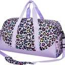 Choco Mocha Kids Duffle Bag Girls - Cheetah Weekender Overnight Bags for Girl Ages 9-12, Purple