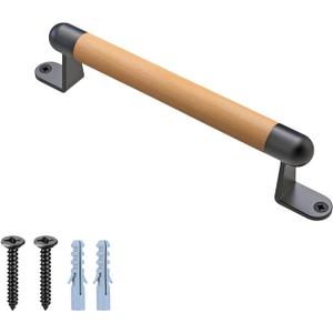 Dolibest 12" Wooden Barn Door Pull Handle, Wooden Fence Gate Pull Handle, 2 Durable Metal Support, Heavy Duty Sliding Door Handle for Gate Barn, Closet, Garage, Includes Install Hardware