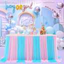 6ft Pink and Blue Table Skirt for Gender Reveal Tulle Tutu Table Cloths Cover for Baby Shower Boy or Girl Birthday Party Dessert Buffet Banquet Table Decorations (L6(ft)xH 30in, Pink+blue)