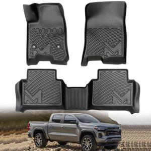 TPE Automotive Floor Mats Custom for 2023-2026 Chevy Colorado & GMC Canyon Crew Cab, All Weather Cover Protection Waterproof Black Floor Liner Front & Rear Row Full Set Car Mats, 3PCS