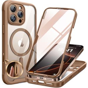 Miracase Magnetic for iPhone 16 Pro Max Case 6.9'' [Compatible with MagSafe] Full-Body Phone case with Built-in Glass Screen Protector & Camera Protector, Drop Proof 16 Pro Max Cover, Brown