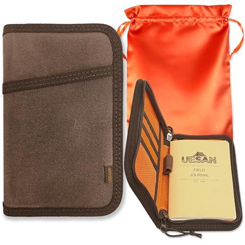 UESAN Waxed Canvas Cover for Pocket Notebooks & Journals, Personal Organizers with Zipper & Pen Holder, Water Resistant Notebook Wallet for 3.5" x 5.5" Mini Field Journal