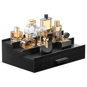 Sephyroth Cologne Organizer for Men – 3-Tier Perfume Display Shelf with Drawer and Hidden Storage, Elegant Cologne Holder, Great Gift for Men and Fathers (3T-Black)