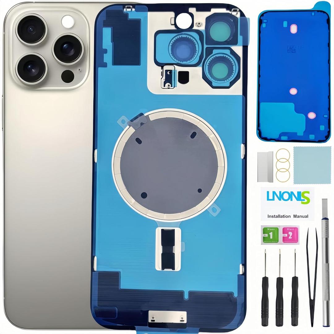 16 Pro Max Back Glass Replacement for iPhone 16 Pro Max Rear Back Cover Glass Waterproof and Camera Lens+Professional Repair Tool Kit (Natural Titanium)