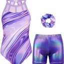 Gymnastics Leotards for Girls With Shorts Sparkly Ballet Dance Mesh Tank Activewear, 120