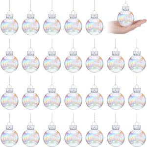 Funtery 24 Pcs Christmas Iridescent Clear Ornaments Balls Iridescent Christmas Balls for Tree Crafts Fillable Transparent DIY Hanging 2.5 Inch Rainbow Ball for Holiday Decor (Iridescence Style)