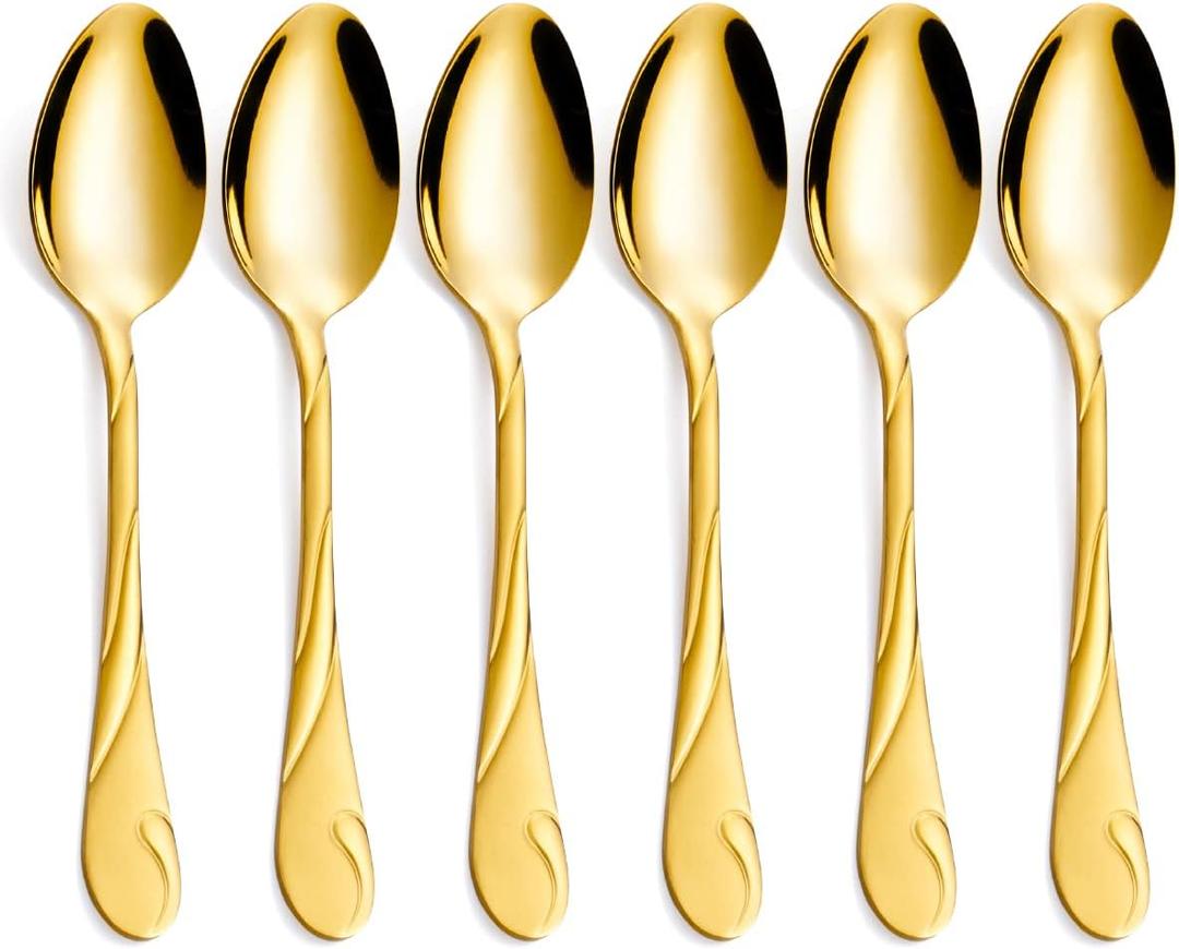 Gold Dinner Spoon Set, Seeshine 7.6-inch Stainless Steel Shiny Gold Table Spoon Silverware, Set of 6