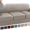 Turquoize 4 Piece T Cushion Sofa Slipcovers Stretch Couch Cover Furniture Covers with 3 Individual T Cushion Covers, Machine Washable (3 Cushion Sofa, Taupe)