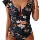 SweatyRocks Women's Y2K Cute Tankini Swimsuits Ruffle Flowy High Waisted Two Piece Bathing Suit Polka Dots Black Large