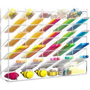 BEYGORM Acrylic Vertical Marker Organizer for 310 Markers with 26 Compartments, Clear Angled Pen & Pencil Holder, Large Desk Stationery & Art Supply Storage for Office & School (14.9 x 12.4 x 4 Inch)