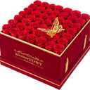 Mosstory Preserved Roses in a Box 49-Piece Forever Flowers Gifts for Women Wife Mother Day Christmas Anniversary (Red Roses, Square Burgundy Suede Box)
