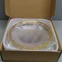 YMHPRIDE 24 Pack Clear Charger Plates Bulk, 13 Inch Plastic Acrylic Round Dinner Plate with Gold Beaded Rim Round Charger Plate Service for Home Wedding Party Event Table Setting Decoration