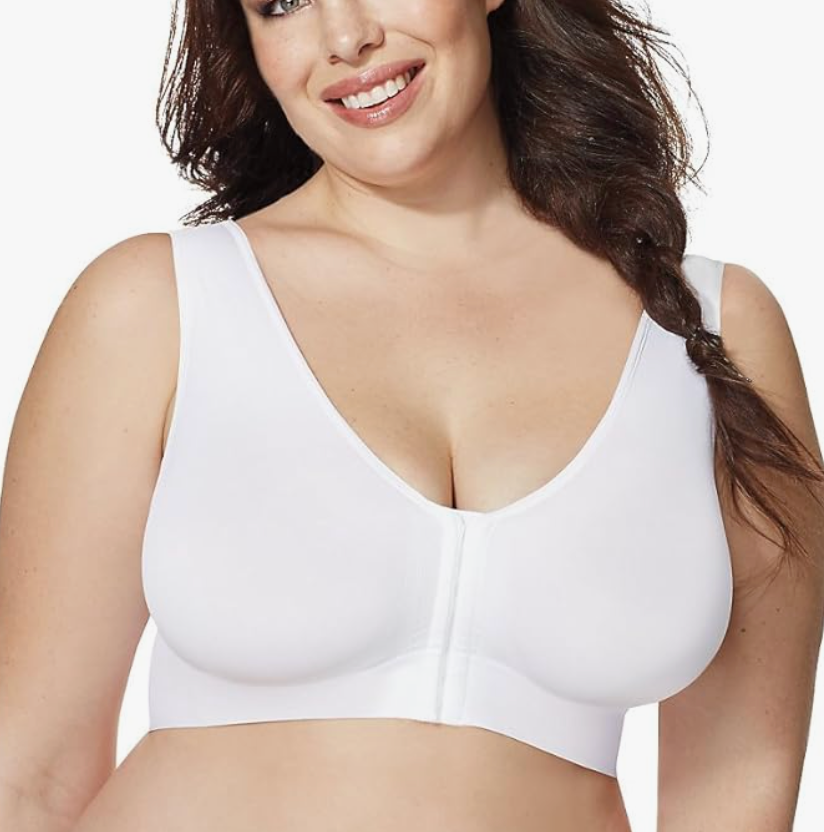 JUST My Size Womens Pure Comfort Front-Close Wireless Bra, Seamless Cooling T-Shirt Bra, Mj1274 (white)