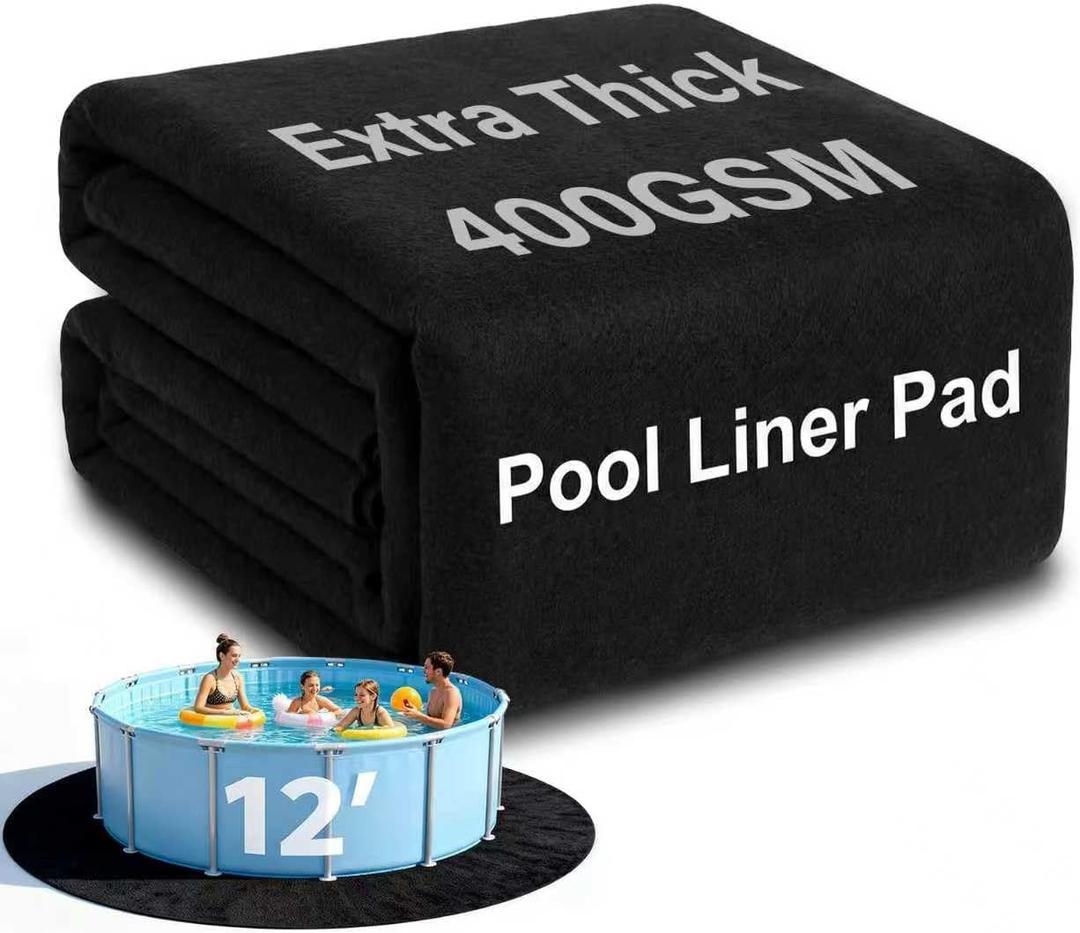 AHEONLAR 12FT Round Pool Liner Pad, 400G/M² Extra Thick Black Pool Pads for Above Ground Pool, Heavy Duty Pool Liner Pad Geotextile Material Pool Liner Puncture-Proof Pool Bottom Padding(12'Round)