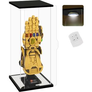 NONEMEY Clear Acrylic Display Case with Remote Control Light for Lego 76191 76223Dustproof Model Showcase Organizer Box, Display Case for Collectibles (5.9x7x14.5inch, 15x18x37cm)