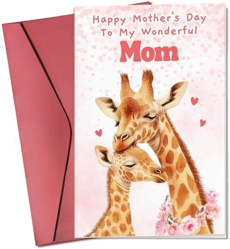 Pawzity Mothers Day Cards for Mom from Daughter, Son - Happy Mothers Day Card for Mom, Mother, Mama - Mother's Days Cards from Kids - Single 5.3''x 8'' Folded Greeting Card with Red Envelope, 2 Pcs