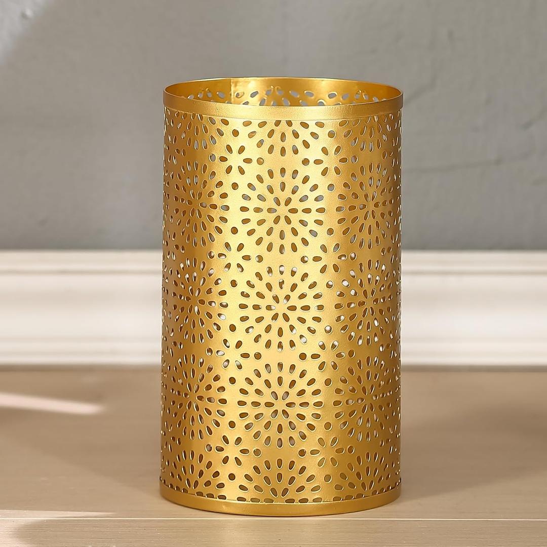 Wenbery Gold Trash Can for Bathroom, Metal Garbage Can for Offices, 7" W X 7" L X 12" H