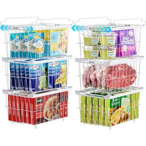 iSPECLE Chest Freezer Organizer Bins - 6 Pack Large Adjustable Freezer Organizer Bins for 5 to 9 Cu.FT Deep Freezer, Easy Access & Stackable Chest Freezer Organizer Hold More Food, White