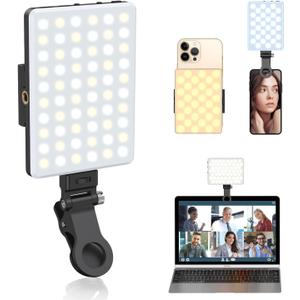 Selfie Light, Phone Light with Front & Back Clip, 60 LED Portable Light with 3 Modes, 5000mAh Rechargeable Video Light for Phone, iPhone, IPad, Laptop, TikTok, Makeup, Live Stream, Vlog (Black)
