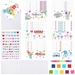 Thiccywoov 48 Set Mother's Day Craft Kit DIY Thumbprint Mother's Day Greeting Card with 18 Pcs Finger Paints 2 PC Marker 2 PC Sticker for Mom Gift Home Classroom Fun Activities DIY Craft