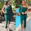 ZESICA Women's One Shoulder Long Sleeve Cocktail Dress Sexy High Slit Ruched Bodycon Wedding Guest Maxi Dresses (Green, S)