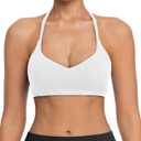 Y Back Adjustable Sports Bra for Women Low Impact Racerback Workout Bras Thin Straps Yoga Bras with Removable Pads(White-S)