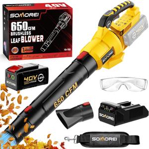 SOMOREI 650 CFM Lightweight Powerful Leaf Blower Cordless with 40V Battery and Fast Charger, Brushless Yard Garden Blowers for Lawn Care Yellow