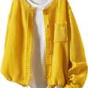 Women's Drop Shoulder Long Sleeve Cardigan Sweater Button Up Pocket Front Cardigans Lightweight Knit Tops Yellow X-Large
