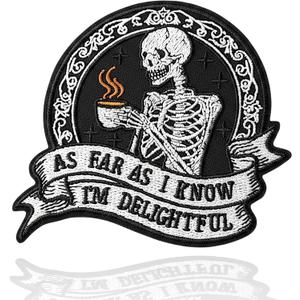 As Far As I Know I'm Delightful Embroidered Applique Emblem Patch 3.5", Sew On Iron On Funny Skeleton Embroidery Patches, Sew On Iron On Funny Skeleton Embroidery Patches
