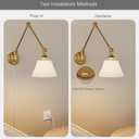 Gold Plug in Wall Sconce, Swing Arm Wall Light with 6.6FT Plug in Cord, Two Adjustable Arms, Fabric Shade, E26 Base, Hardwired Wall Lamp for Bedroom, Reading, Living Room, Hallway (1 Pack)